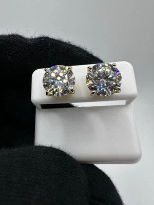14k Gold Over 925 Sterling Silver Screwbacks 11mm Moissanite 10ct Earrings  171* - Image 1 of 4