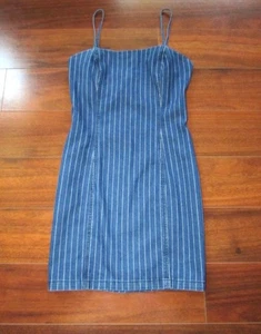 FOREVER 21 ~ Size M ~ Blue Pinstripe Stretch Cotton Light Denim Jumper Dress c33 - Picture 1 of 5