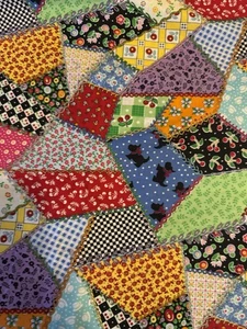 Mary Engelbreit Quilting Treasures Fabric Crazy Patchwork Scottie Dog 44 x 72” - Picture 1 of 9