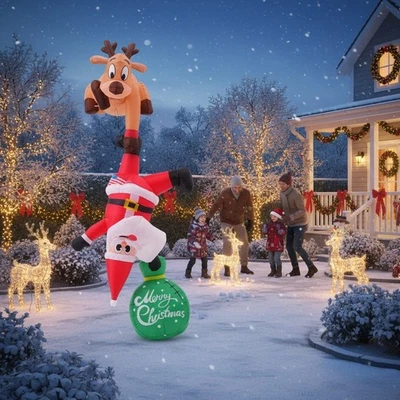 8FT Hanging Christmas Inflatables Outdoor Decorations,Funny Inflatables Reindeer - Image 1 of 4