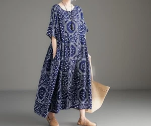 Damas Vestido de Verano Relajado Estampado Informal Étnico Suelto Flotante Boho Chic 12 - Imagen 1 de 6