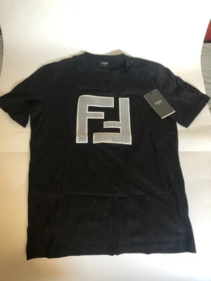 NWT Uni Fendi Roma Black White Front Big Logo 100% Cotton T Shirt S M Made Italy - Image 1 of 4