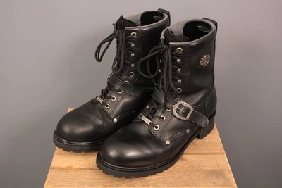 Botas de motociclista Harley Davidson de cuero negro Y2K para hombre talla 11 motocicleta años 90 Foto 1 de 4