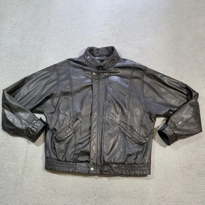 Vintage London Fog Leather Jacket Mens 46 Long Zip Up Hooded Coat 70s 80s Korea - Picture 1 of 24