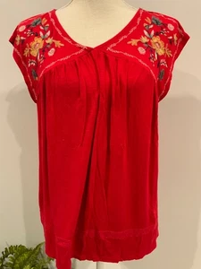 KNOX ROSE Womens Size Large Red V-Neck Embroidered Front Sleeveless Pullover Top - Picture 1 of 5