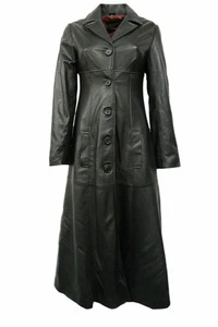 Women's Black Long Coat Genuine Lambskin Leather Trench Custom Made Coat - Picture 1 of 9