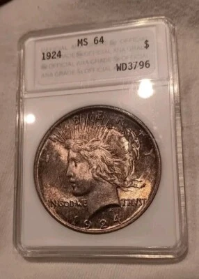 1924 $1 Peace Silver Dollar MS-64 Old ANA Holder Premium Quality - Image 1 of 4