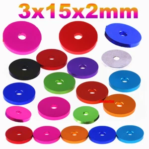 3x15x2mm Anodised Aluminium Alloy 6061 Colourful Flat Washer Spacer Round Gasket - Picture 1 of 11