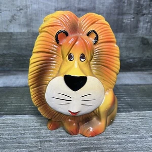 Vintage Chalkware Lion Coin Piggy Bank Yellow Orange Kids Cartoon Animal Nursery - Picture 1 of 8
