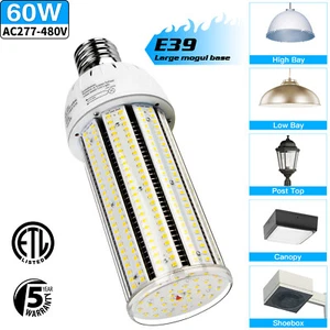 480V LED Corn Light Bulbs 60W Warehouse Industrial High Bay Lamp E39 Large Base - Picture 1 of 10