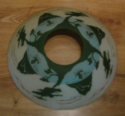 Vintage MCM Ceiling Pendant Chandelier Glass Light Shade 20" Across - Asian Lake - Image 1 of 4