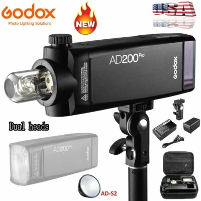US Godox AD200Pro 2.4G TTL HSS Pocket Flash Light Speedlite+AD-S2 Reflector Kit - Image 1 of 4