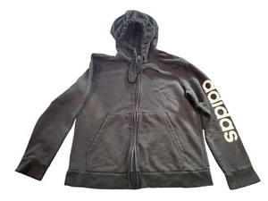 Adidas Jacket Full Zip Women Sz XXL Black White Hooded Drawstring Athleisure - Picture 1 of 7