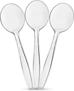 Clear Plastic Soup Spoons Disposable Cutlery Medium Weight Utensils 100 Count - Picture 1 of 8