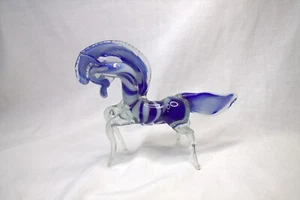 Murano Style Blown Glass Horse Equine Blue/clear Applied Vintage 5 inches - Picture 1 of 8