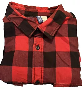 H&M Mens Slim Flannel Shirt Buttondown Red/Black Plaid Checkered Cotton Divided - Picture 1 of 5