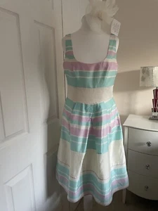 Gorgeous vintage style pink & turquoise striped dress, VGC Goodwood Revival etc - Picture 1 of 5