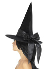 Deluxe Witch Hat, Black, With Black Bow Fancy Dress Costume Halloween Accessory