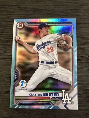 2021 Bowman 1st Edition-Clayton Beeter BFE-16-Sky Blue Foil Parallel - Image 1 of 2