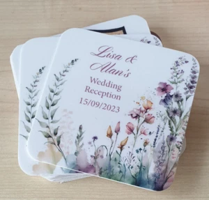 50 Wedding beer mats, personalised with your wording, 95mm x 95mm x 1mm thick - Picture 1 of 3