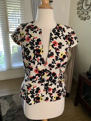 Anthropologie Elevenses Chaqueta Floral Multicolor con Mangas de Gorra y Botón Talla 2 Foto 1 de 4