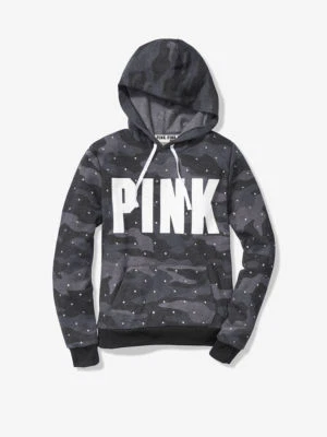 S Victoria Secret Pink Black Camo Rhinestone Bling Perfect Pullover Hoodie NEW - Image 1 of 2
