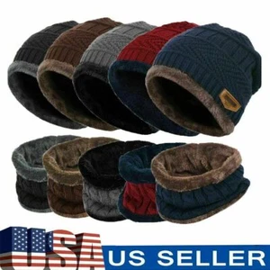 Winter Warm Knit Hat Scarf Set Men Women Kids Ear Head Neck Cover Ski Beanie Cap - Picture 1 of 25