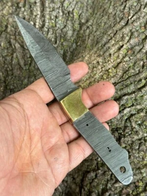 HANDMADE DAMASCUS STEEL HUNTING SKINNER KNIFE BLANK BLADE BRASS BOLSTER X55 - Image 1 of 3