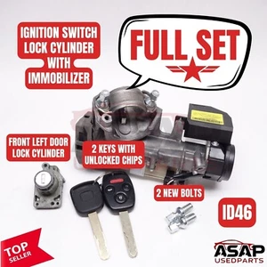 IGNITION SWITCH + LEFT DOOR LOCK CYLINDER + 2 KEYS ID46 AT HONDA CIVIC 2006-2011 - Picture 1 of 12