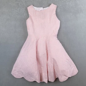 Rare Editions Girls Dress Red Striped Scallop Hem Seersucker Open Back Size 10 - Picture 1 of 9