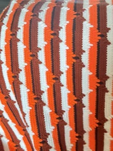 VTG Crochet Granny Core Afghan Handmade Orange  Cream Brown Black  Thick 78 X 49 - Picture 1 of 4