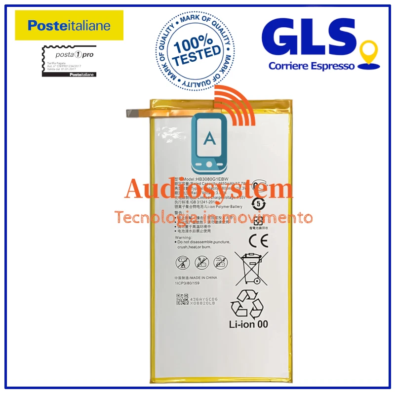 BATTERIA Adatta per HUAWEI MEDIAPAD M2 T1-A21L 9.6" HB3080G1EBW 4650mah PILA - Immagine 1 di 1