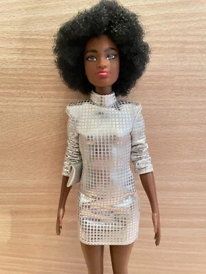 Barbie African American Doll In a Silver Dress with Black Label Mules and Bag - Image 1 of 3