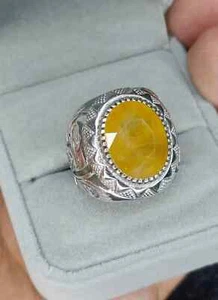 Gelber Saphir Sterlingsilber 925 handgefertigter Ring für Herren Pukhraj Silber Ring - Bild 1 von 3