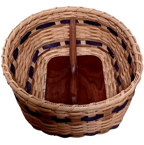 Handgefertigter Korb Oval Servierer mit Holz Bodengriff 12" L x 10" B x 5" T - Bild 1 von 6