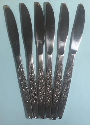 6 cuchillos de cena cubiertos florales de acero inoxidable National Caress Foto 1 de 2