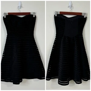 Parker Velvet Striped Strapless A-line Mini Dress Size XS Black Lined Cocktail - Picture 1 of 10