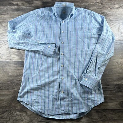 Camisa Peter Millar Para Hombres Mediana Azul Cuadros Ventana Abotonada Negocios Informal Foto 1 de 4