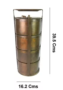 Old Brass Four Tier Tiffin Food Carrier Indian Big Heavy Size Lunch Box G66-838 - Picture 1 of 9