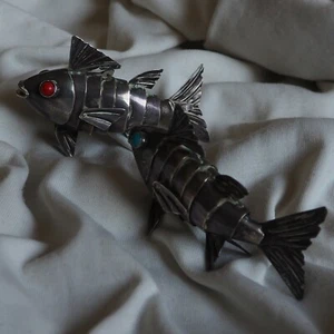 Antique Judaica Sterling Silver 925 Havdalah Fish Statue Figure Jewelry Toy Box - Picture 1 of 9