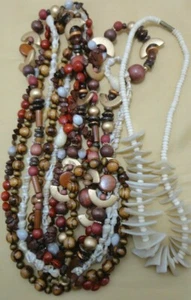 Vintage Necklaces Natural Materials Wood Shell Boho Lot of 5 - Picture 1 of 6