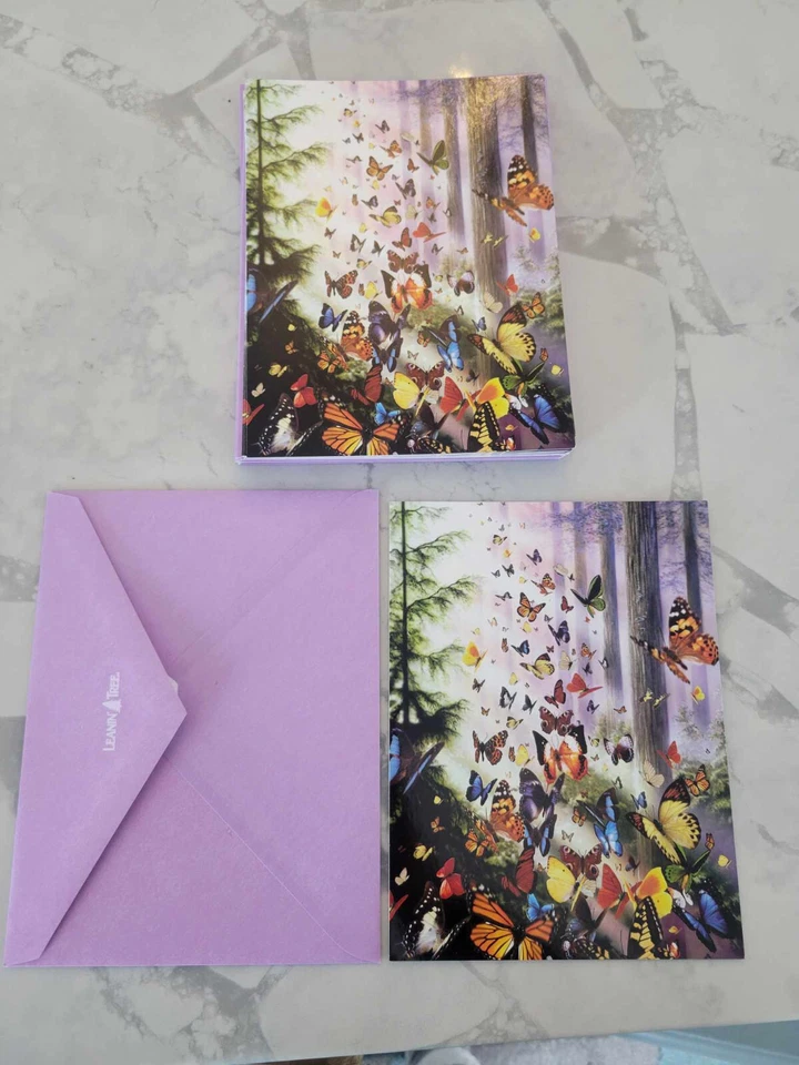 16 Leanin Tree Note Cards Lots Of Colorful BUTTERFLIES in Woods David Penfound - Image 1 of 2