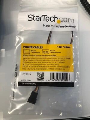 NEW StarTech FAN4EXT12 12in (12") 4 Pin Cooling Fan Power Extension Cable M/F - Image 1 of 4