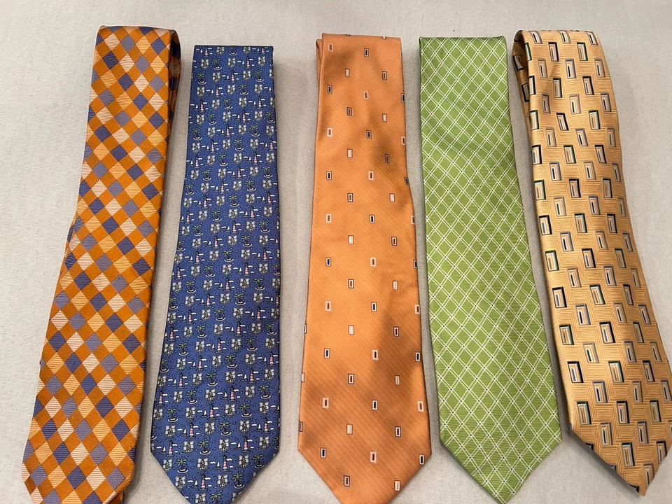 Lot Of 5 Meeting Street, M Kors, Vineyard Vines 100% Silk Neck Ties- Bright Fun! - Image 1 of 4