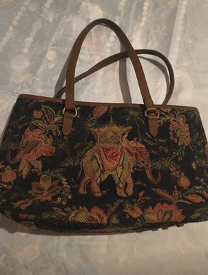 Vtg Talbots Tapestry Elephant Multicolor Bag Purse Pre-Owned With Handle - Image 1 of 4