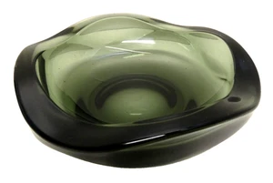 VINTAGE GREY SMOKEY GLASS WAVY RIM MID CENTURY TRINKET BOWL - Bild 1 von 6