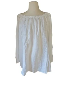 Blusa de lino J. Jill Love para mujer XL blanca de lino bordada Lagenlook campesina - Imagen 1 de 8
