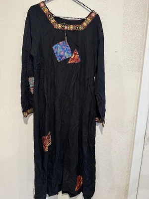 Sacred Threads Long Sleeve Maxi Dress S/M Squareneck Patchwork Witchy Goth NWT - Image 1 of 4
