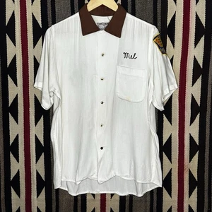 king louie bowling shirt 60s Chain Stitched Gr. M weiß braun SS USA Made selten  - Bild 1 von 8