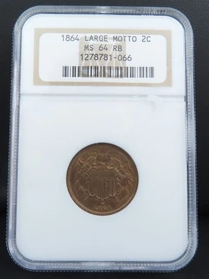 1864 Large Motto NGC MS64 RB 2 Cent Piece US Type Coin - Image 1 of 2